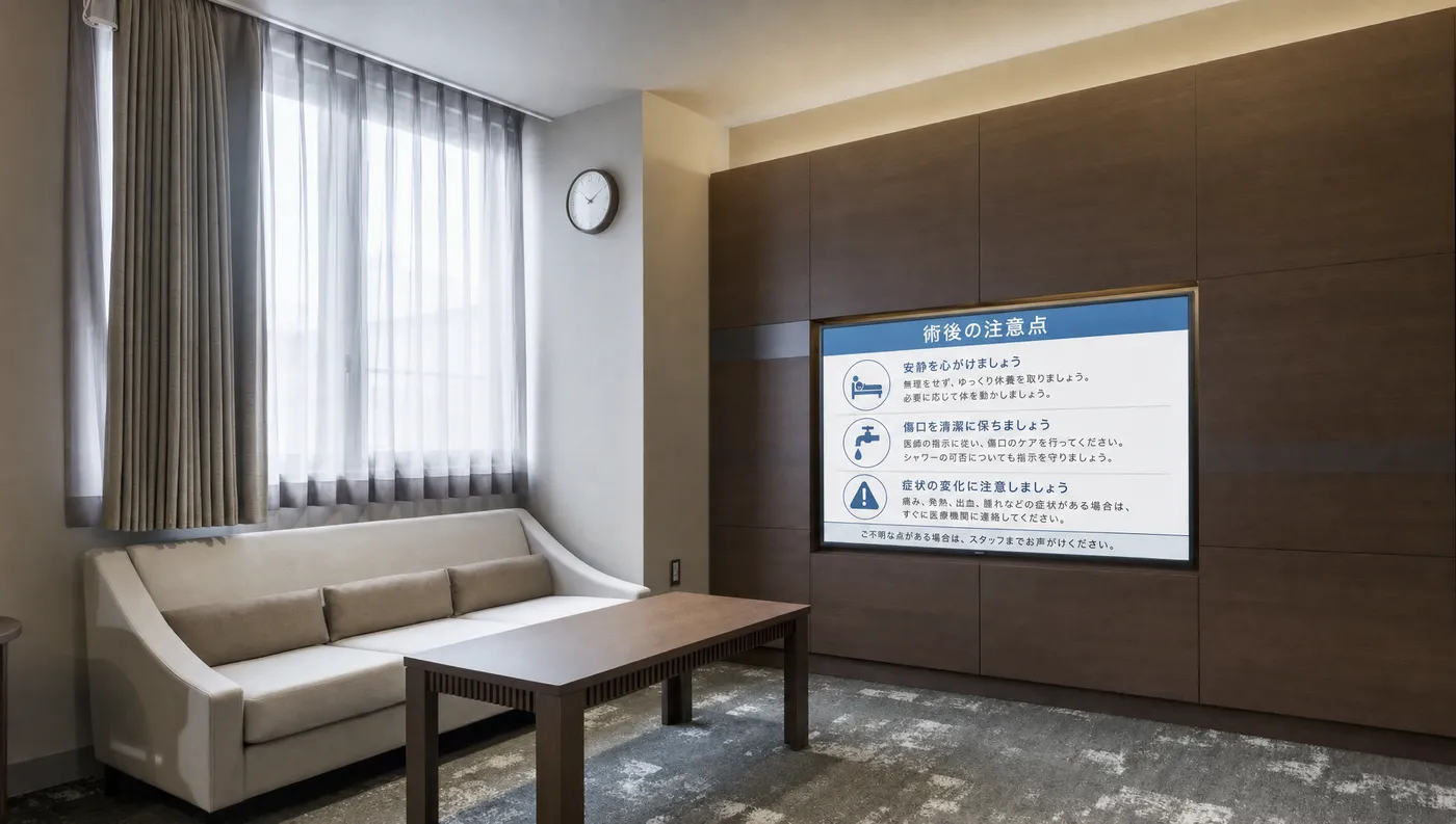 病室に設置されたLOOOK（術後の注意点を表示する画面）