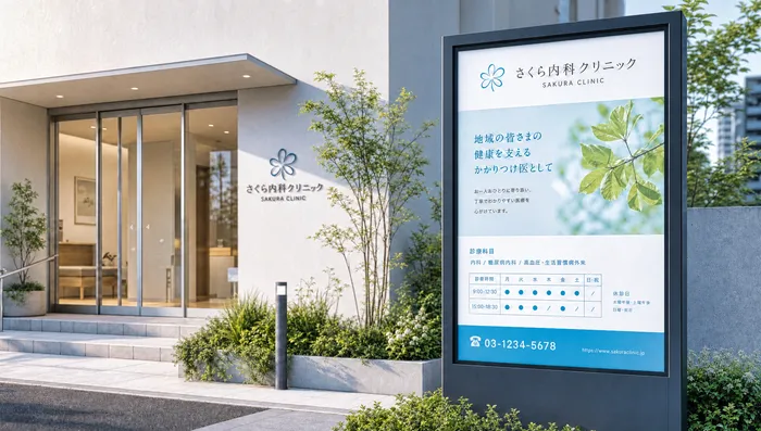 クリニック案内を表示する屋外サイネージ